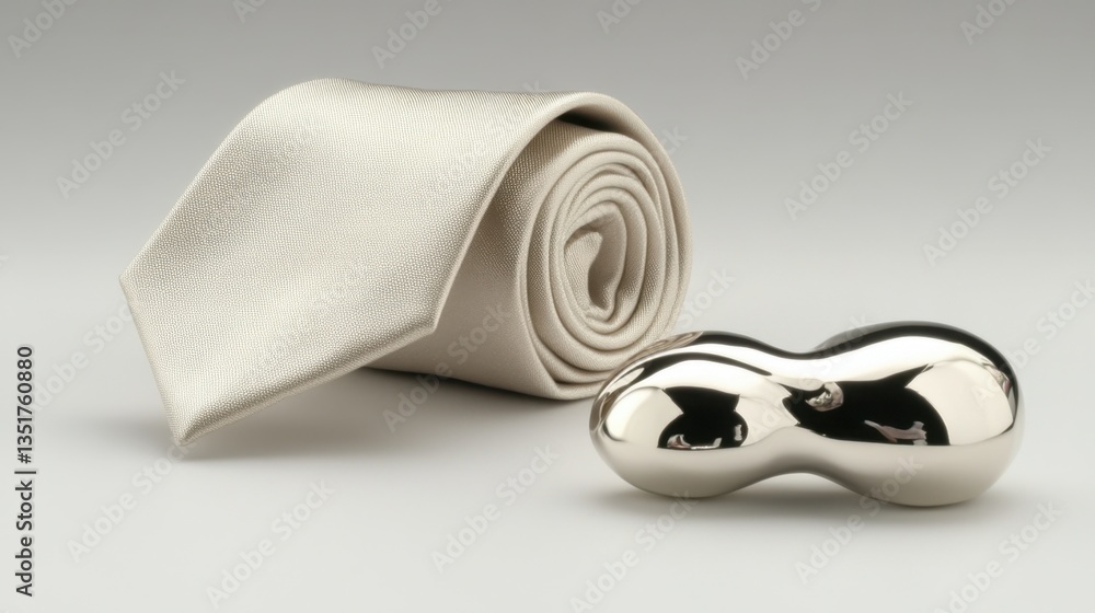 A champagne-colored tie styled alongside a set of polished cufflinks A champagne-colored tie styled alongside a set of polished cufflinks