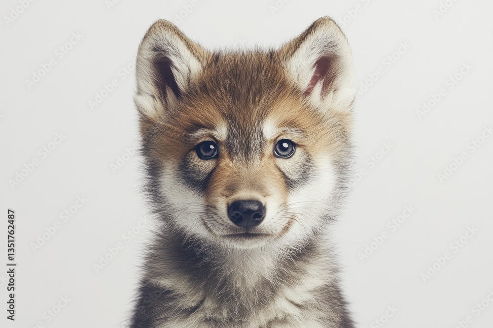 Wolf cub closeup on white background, for use in animal or wildlife materials Wolf cub closeup on white background, for use in animal or wildlife materials