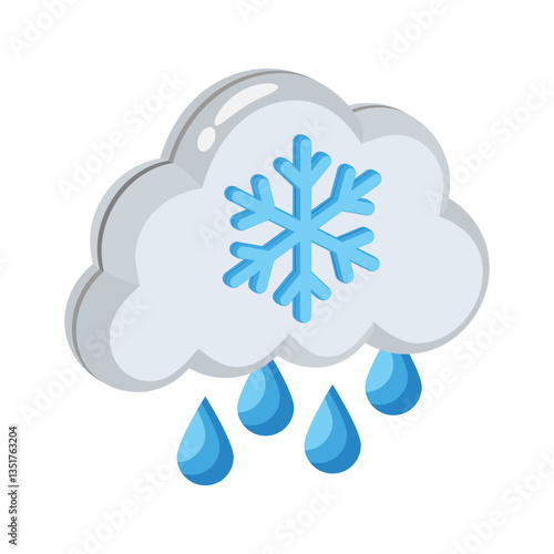 Grab this premium 3d style icon showing winter rain cloud with drops