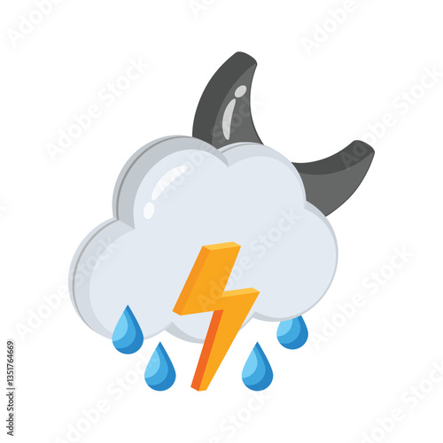 Here is a visually appealing 3d icon of night thunderstorm