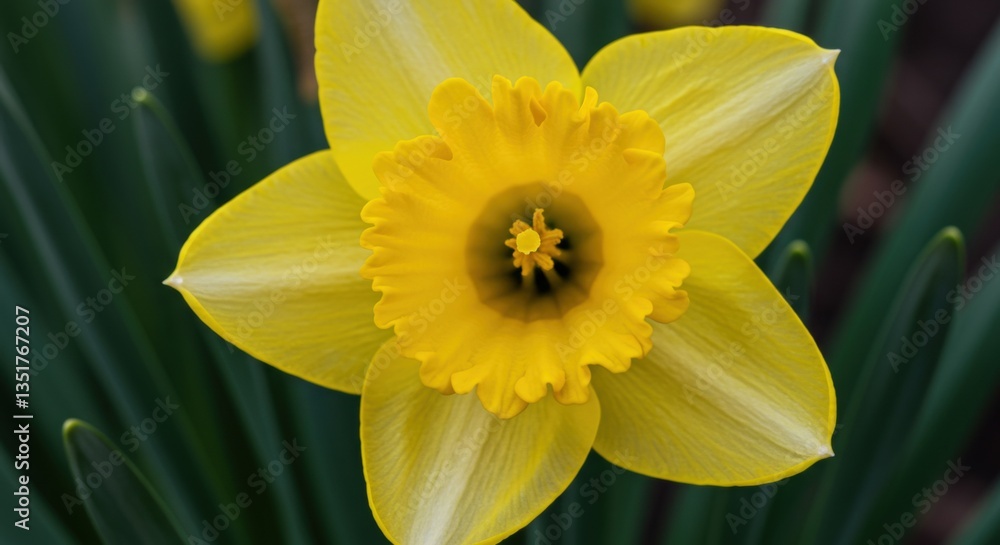 Fototapeta premium Bright yellow daffodil blooming in a garden 