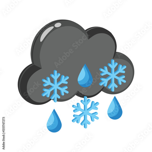 Visually engaging 3d style icon depicting winter rain cloud with snowflakes