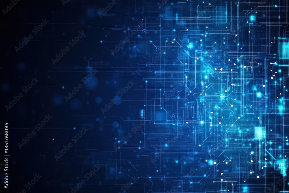 Intricate circuit board design set against a deep blue background highlighting the technology and innovation theme Intricate circuit board design set against a deep blue background highlighting the technology and innovation theme