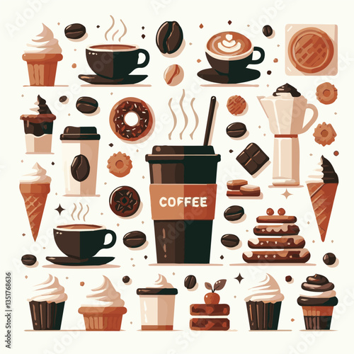 coffee, drink, background, beverage, espresso, cup, cafe, caffeine, food, hot, morning, white, mug, breakfast, brown, aroma, black, fresh, dark, closeup, design, cappuccino, mocha, latte, vector, set,