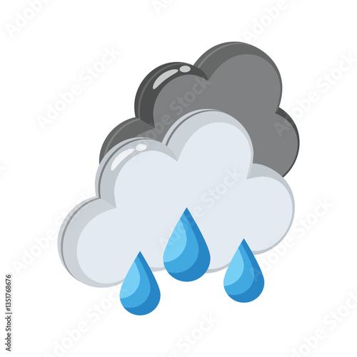 A well designed 3d style icon showing rainy cloud with drops