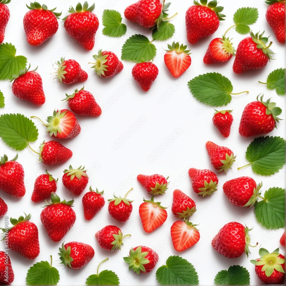 Fresh strawberry fruits on white. Top view, copy space Fresh strawberry fruits on white. Top view, copy space