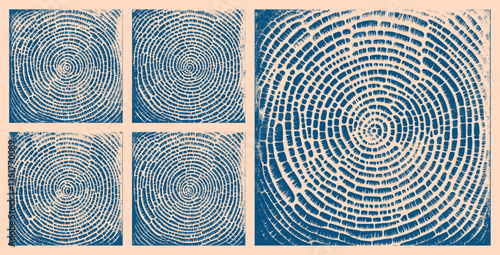 Tie Dye Style Handmade Assorted Textures Vector Collection Abstract Background. Concentric Textured Structure Hand Drawn Blue Design Elements. Mesmerizing Psychedelic Abstraction Art Illustration