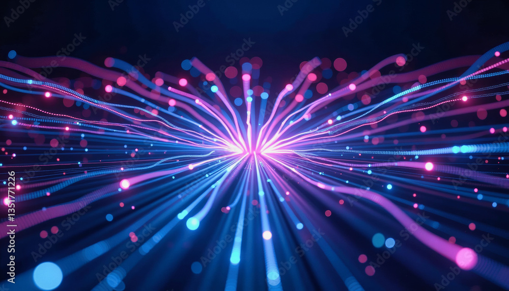 Radiant, interconnected lines of blue and pink light converge towards a central point, creating a dynamic and futuristic abstract display. Graphical resource for design and downstream advertiseme Radiant, interconnected lines of blue and pink light converge towards a central point, creating a dynamic and futuristic abstract display. Graphical resource for design and downstream advertiseme