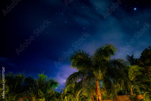 View of stars and lighting during a night at Evazion, Mauritius