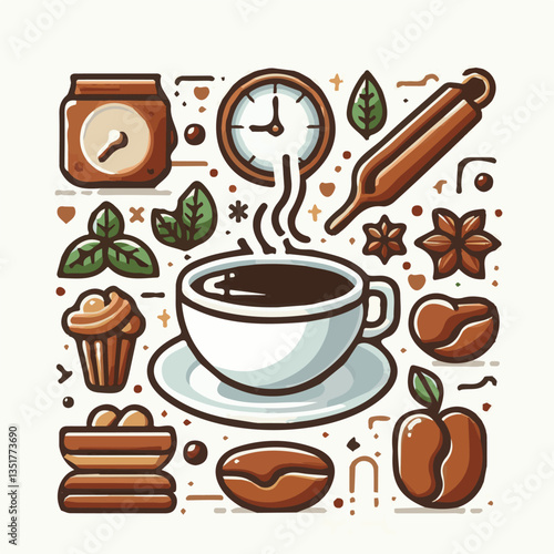 coffee, drink, background, beverage, espresso, cup, cafe, caffeine, food, hot, morning, white, mug, breakfast, brown, aroma, black, fresh, dark, closeup, design, cappuccino, mocha, latte, vector, set,