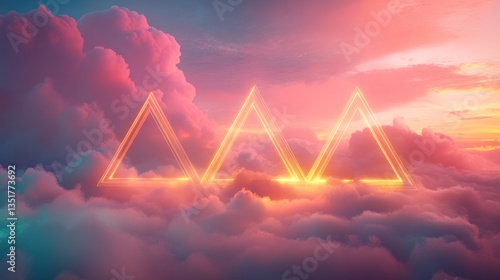 Golden triangles above clouds at sunset