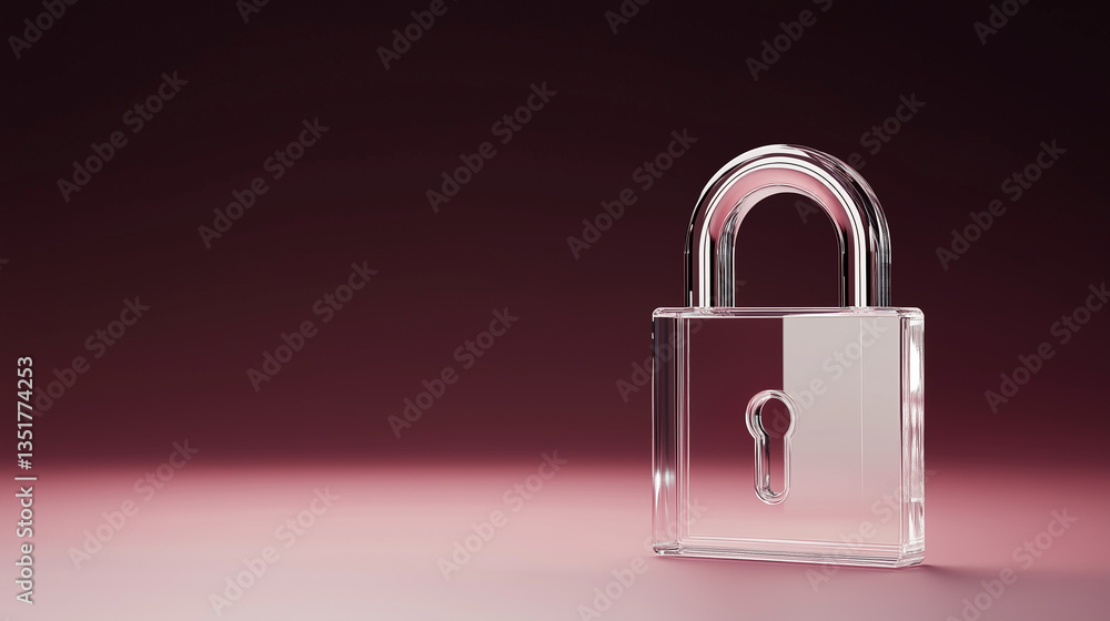 Fototapeta premium Transparent padlock with glowing digital security background 