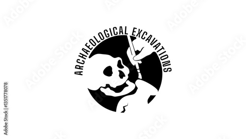 archaeological excavations, black isolated silhouette