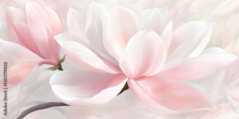 Fototapeta premium Soft Pink Magnolia Blossoms on a Light Background in Spring