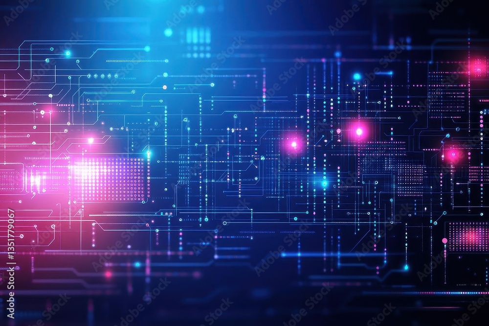 Abstract circuit board with striking red and blue background showcasing modern technology and intricate design patterns Abstract circuit board with striking red and blue background showcasing modern technology and intricate design patterns