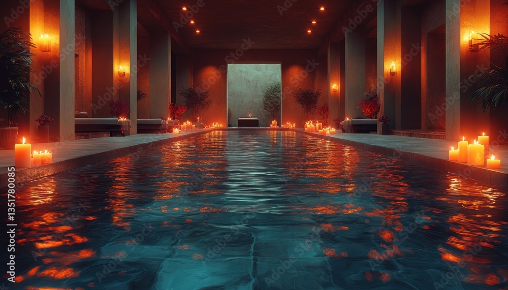 luxurious indoor spa with warm jacuzzi glowing candles and modern architecture for relaxation and wellness luxurious indoor spa with warm jacuzzi glowing candles and modern architecture for relaxation and wellness