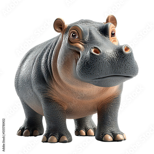 3d Hippopotamus isolated on transparent background, PNG