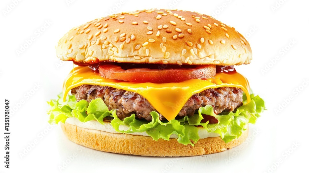Big cheeseburger with stretchy cheese in the middle. Big cheeseburger with stretchy cheese in the middle.