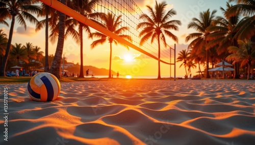Wallpaper Mural Sunset Volleyball Court on Beach with Warm Golden Sand and Palms Torontodigital.ca