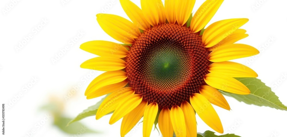 Single sunflower, vibrant yellow, isolated on pure white background, backdrop, botany Single sunflower, vibrant yellow, isolated on pure white background, backdrop, botany