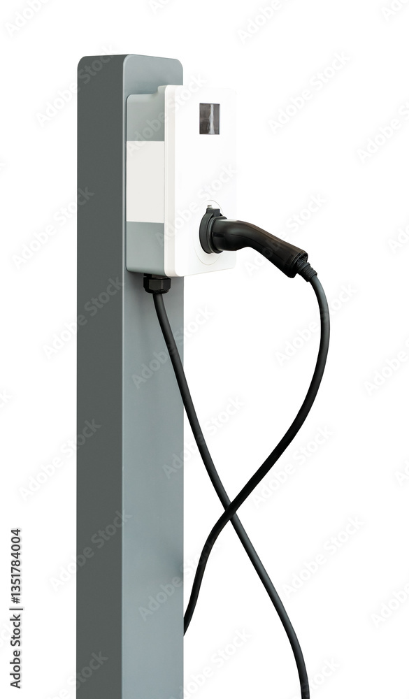 Isolated EV charging station with connector and cable Isolated EV charging station with connector and cable