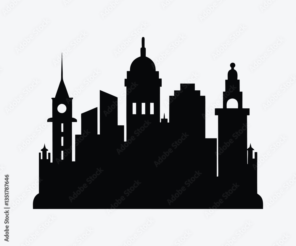 Fototapeta premium City Silhouette Vector On A White Background