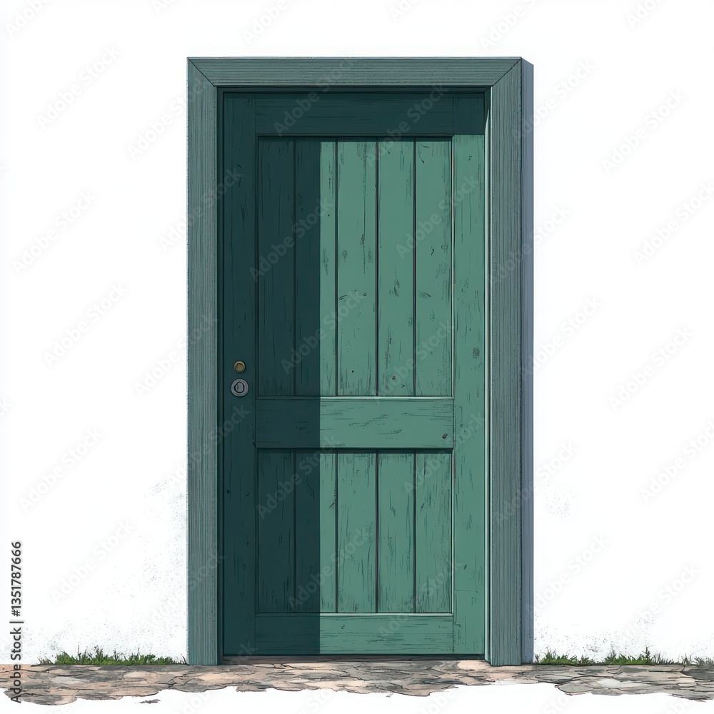 Minimalist Open Green Door Illustration Flat Design Minimalist Open Green Door Illustration Flat Design