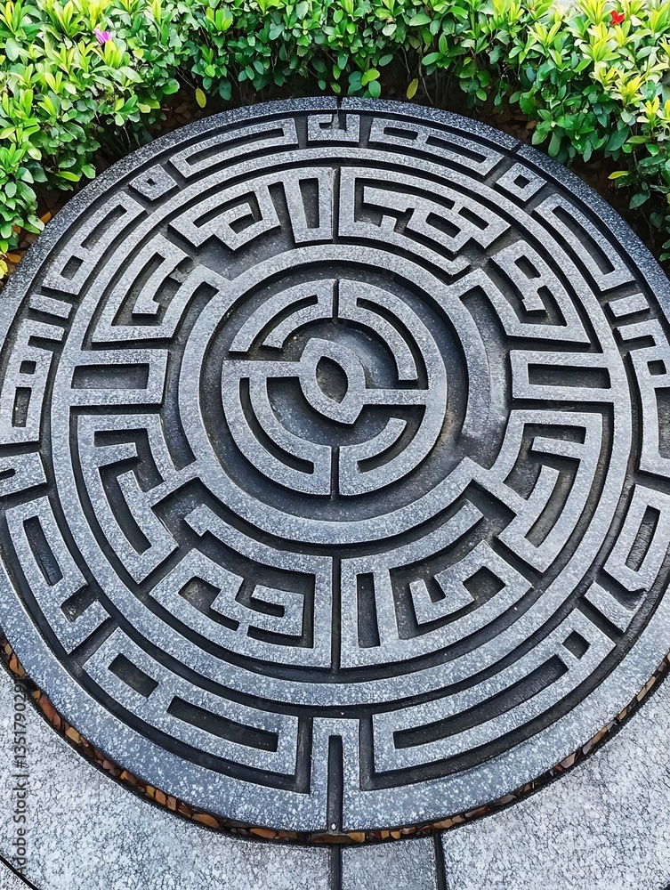 Ornate Manhole Cover with Garden Detail. Ornate Manhole Cover with Garden Detail.