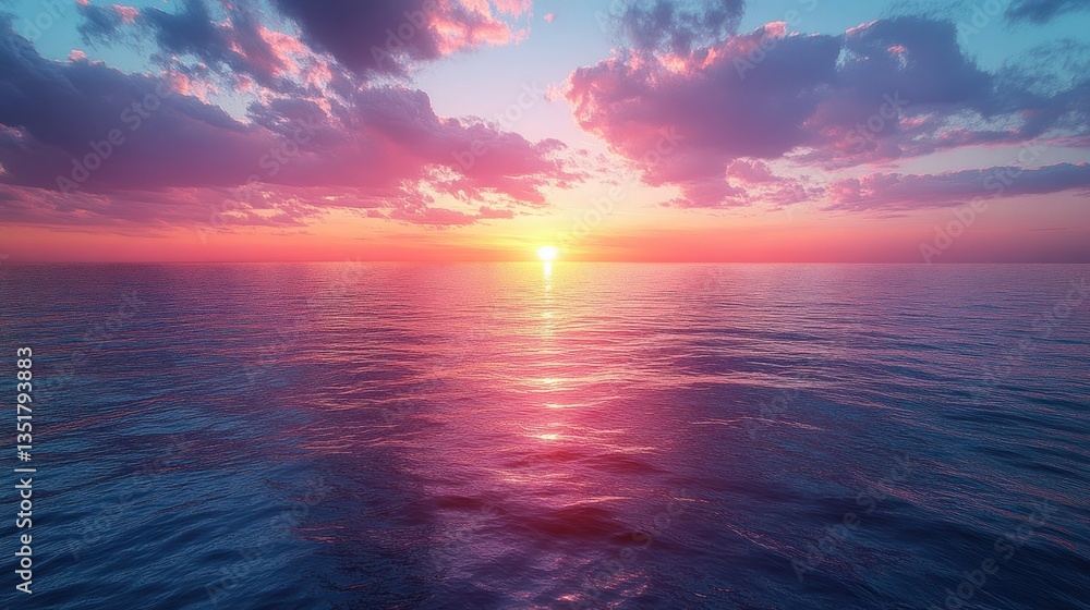 Fototapeta premium Ocean Sunset: A Serene View of the Pink and Purple Sky