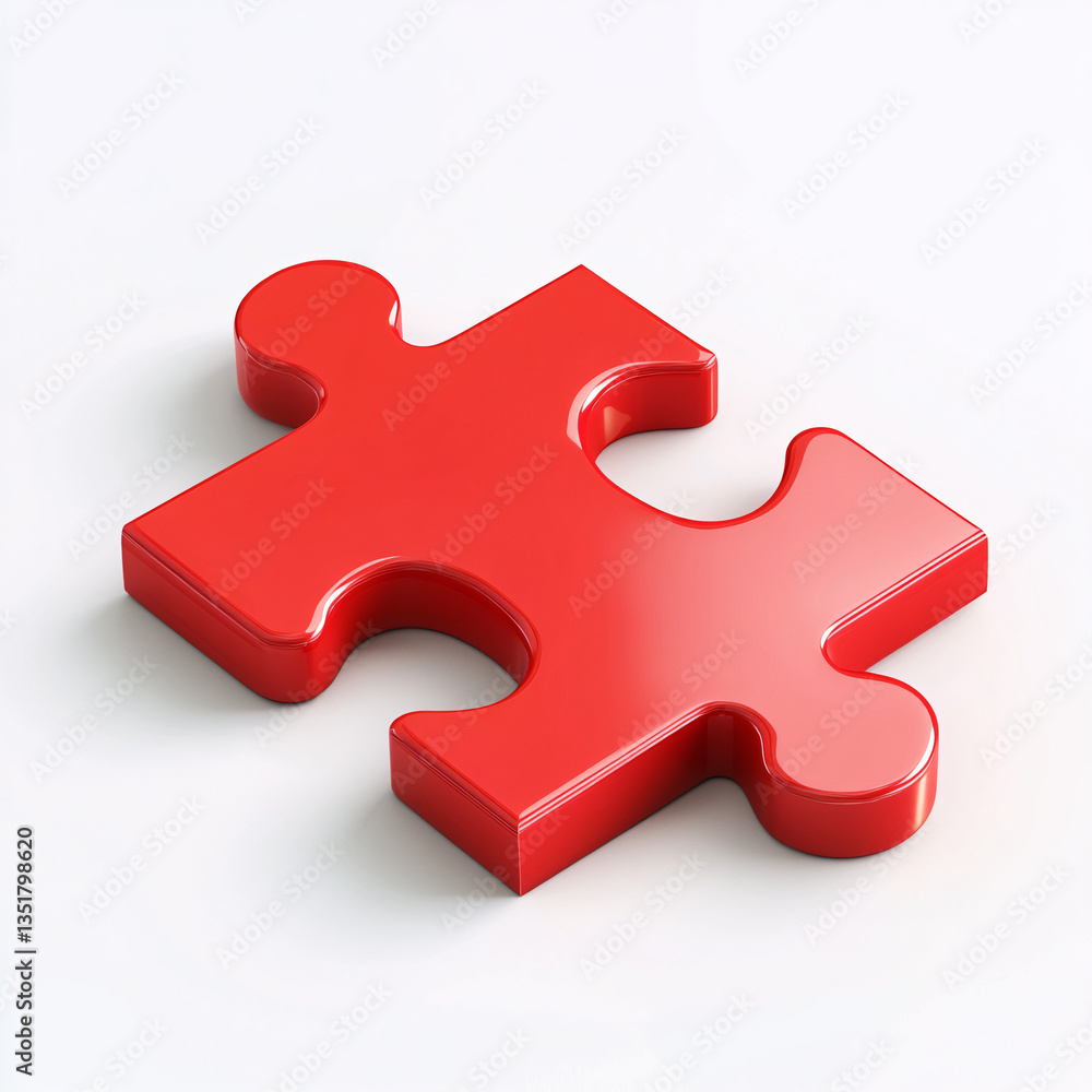 Vibrant Red Puzzle Piece with Glossy Finish on a Minimalist White Surface for Teamwork and Solution-Focused Design Concepts Vibrant Red Puzzle Piece with Glossy Finish on a Minimalist White Surface for Teamwork and Solution-Focused Design Concepts
