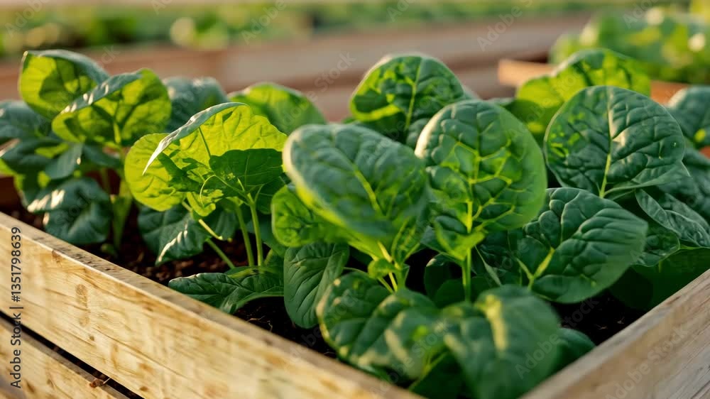 Healthy Growth of Spinach Plants in Wooden Planters Embracing Sunlight and Greenery for Thriving Garden Healthy Growth of Spinach Plants in Wooden Planters Embracing Sunlight and Greenery for Thriving Garden