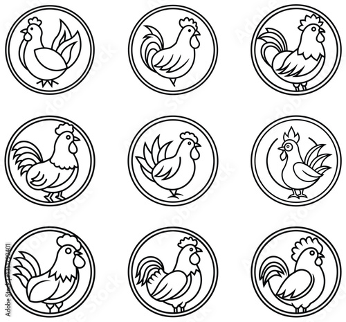 Chicken Logo icon set design concept. good for rooster restaurant and chicken farm. vector illustration