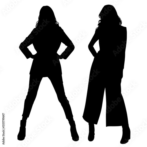 エレガントなモノクロの二人：自信あふれる女性のアート