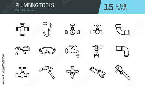 A Set of Plumbing-related tools vector icon editable stoke