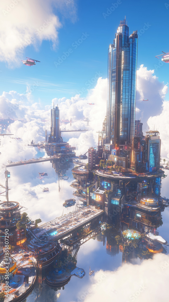 Fototapeta premium Futuristic city floating above the clouds