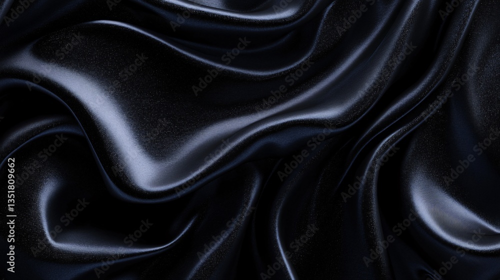 Fototapeta premium Luxurious Black Silk Drape, Abstract Texture, Background Fabric