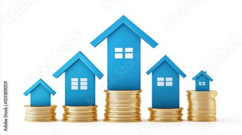 Wallpaper Mural Blue House Models on Stacks of Gold Coins Representing Real Estate Growth and Investment Value Torontodigital.ca