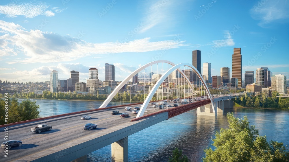 Obraz premium Modern City Bridge and Skyline: A Stunning Architectural Marvel