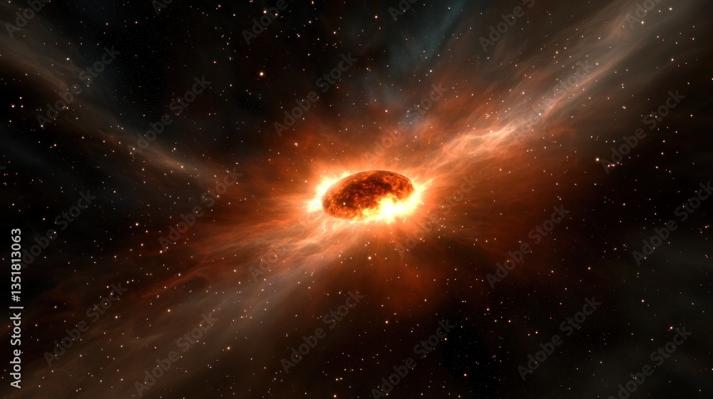 Fototapeta premium Stunning cosmic explosion in deep space, surrounded by swirling nebulae and starlight