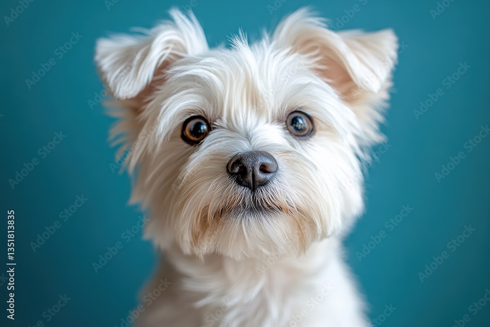 charming white terrier dog portrait in a studio with blue background and natural lighting charming white terrier dog portrait in a studio with blue background and natural lighting