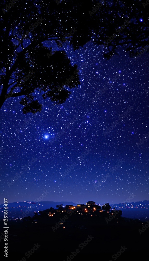 Fototapeta premium Starry Night Village Landscape