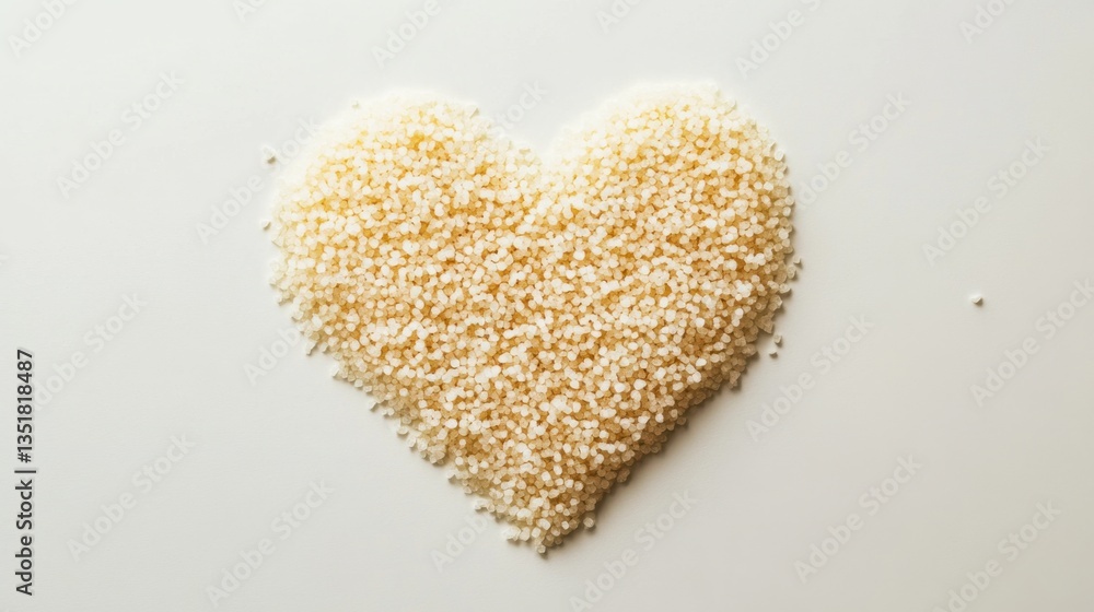 Sugar grain heart design on plain background. Sugar grain heart design on plain background.