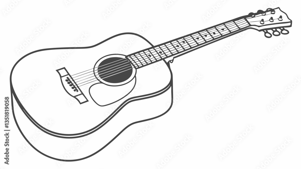 Outline drawing of a musical instrument. Acoustic guitar. Six-string guitar on white background Outline drawing of a musical instrument. Acoustic guitar. Six-string guitar on white background