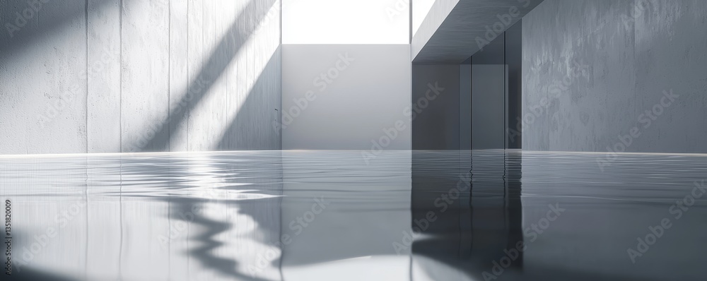 Minimalist interior with water reflection. Minimalist interior with water reflection.