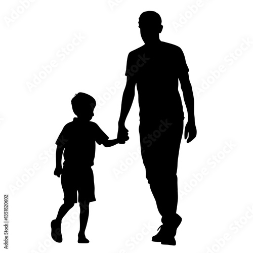 father and son walking  silhouette 