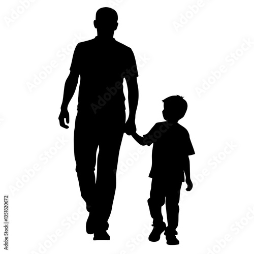 father and son walking  silhouette 
