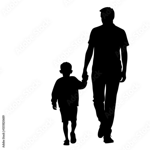 father and son walking  silhouette 