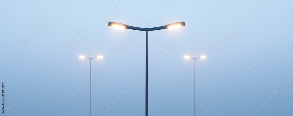 Minimalist street lamps in foggy evening light. Minimalist street lamps in foggy evening light.
