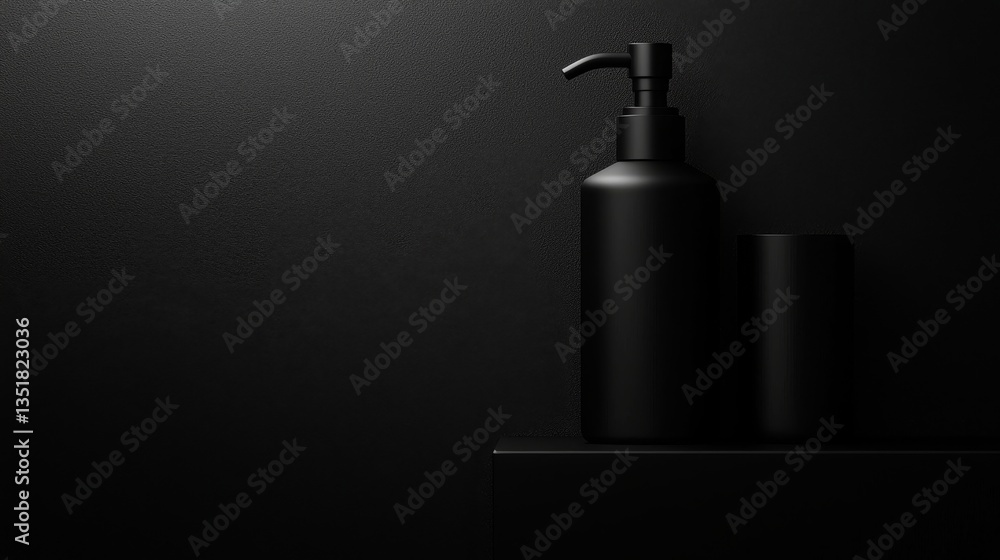 Minimalistic black bottle on a dark surface. Minimalistic black bottle on a dark surface.