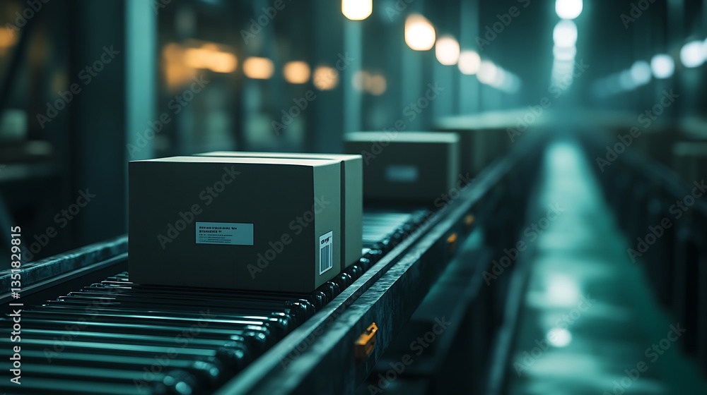 Freight boxes advancing factory conveyor images Freight boxes advancing factory conveyor images